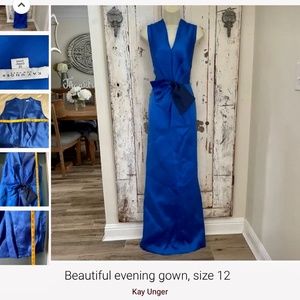 Evening gown , blue satin with navy accent